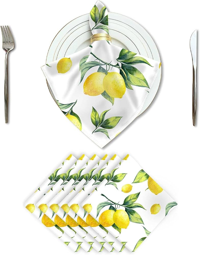 Fresh Lemon Cloth Napkins Dinner Table Napkins Set of 6 - Solid Washable Reusable Polyester Napki... | Amazon (US)