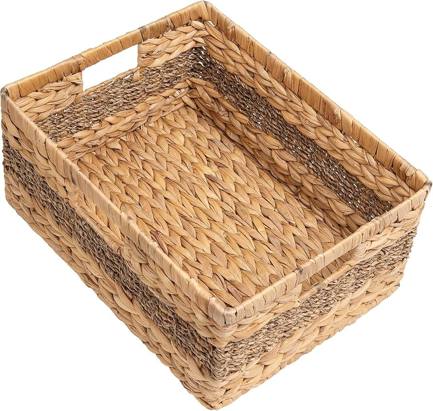 StorageWorks Jumbo Rectangular Wicker Basket, Water Hyacinth and Seagrass Storage Basket with Bui... | Amazon (US)