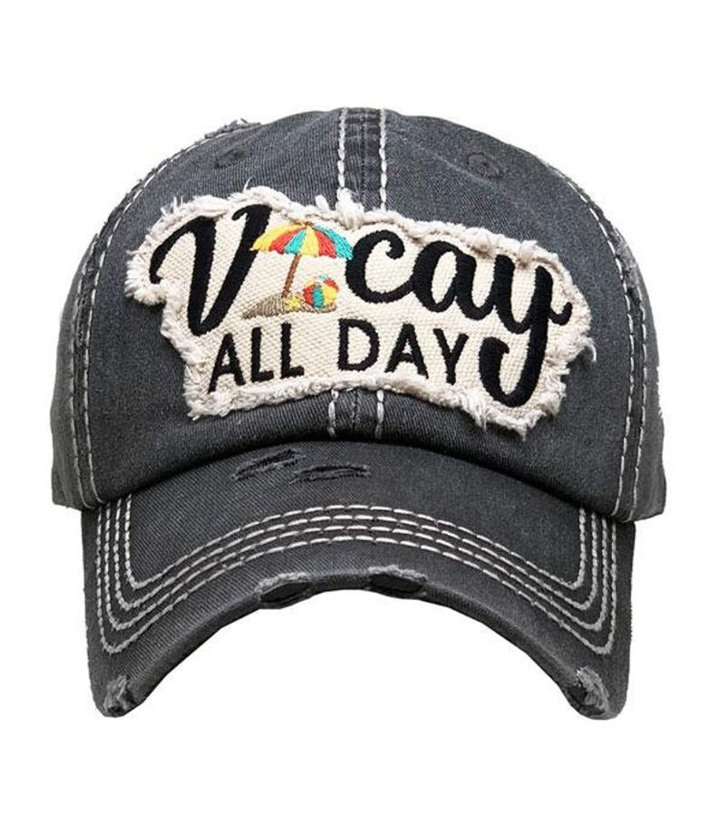 Distressed Black Vacay All Day Baseball Cap, Distressed hat, Distressed Vacay All Day hat, Girls ... | Etsy (US)