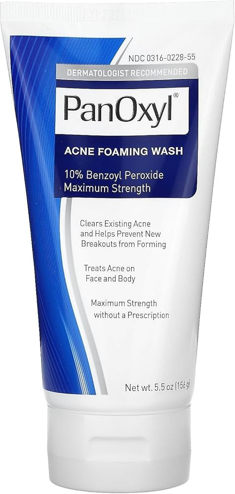 PanOxyl Acne Foaming Wash Benzoyl Peroxide 10% Maximum Strength Antimicrobial, 5.5 Oz | Amazon (US)