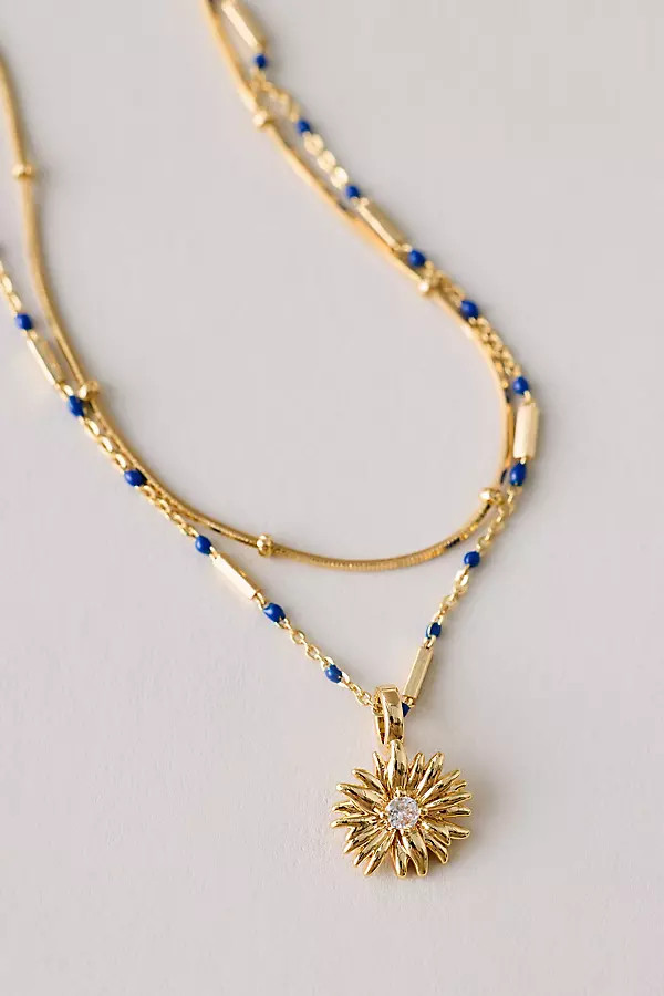 Gold-Plated Birth Flower Layered Necklace | Anthropologie (UK)
