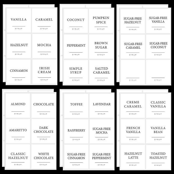 72PCS Coffee Syrup Labels for Coffee Bar,Waterproof Coffee Syrup Pump Stickers,White Coffee Syrup... | Amazon (US)