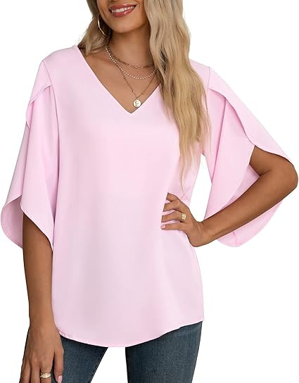 Jouica Women's Fall Casual 3/4 Ruffled Sleeve Chiffon Blouse Tops for Women | Amazon (US)