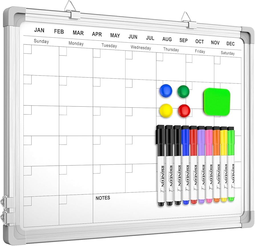 Small Monthly Calendar Dry Erase Whiteboard for Wall, 16" x 12" Magnetic Dry Erase Board, Hanging... | Amazon (US)