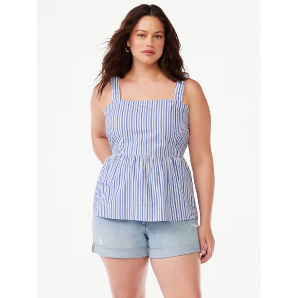 Free Assembly Women's Square Neck Tank Top with Elastic Straps, Sizes XS-XXL | Walmart (US)