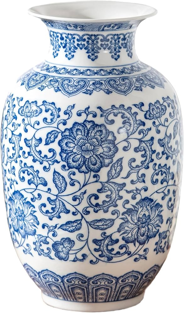 Blue and White Vase, Large Chinoiserie Vase, Blue and White Porcelain Vases for Living Room, Mant... | Amazon (US)