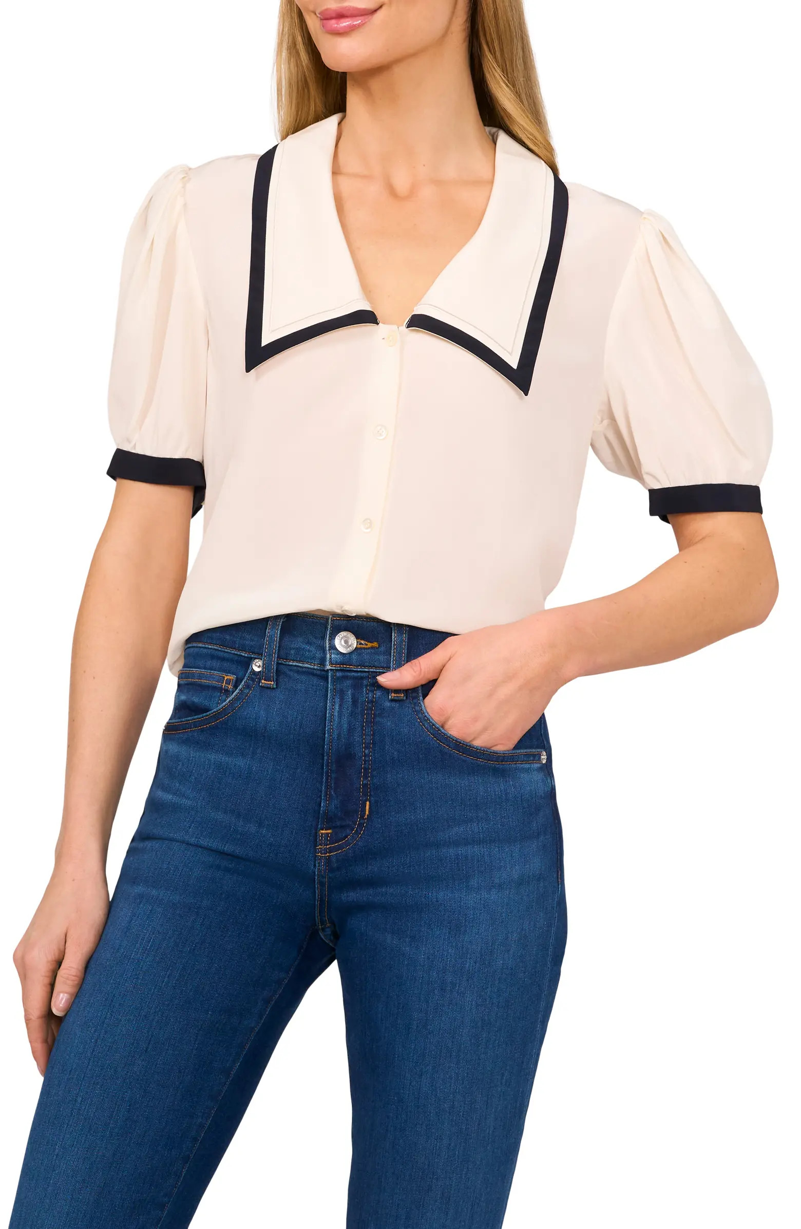 Contrast Trim Georgette Top | Nordstrom