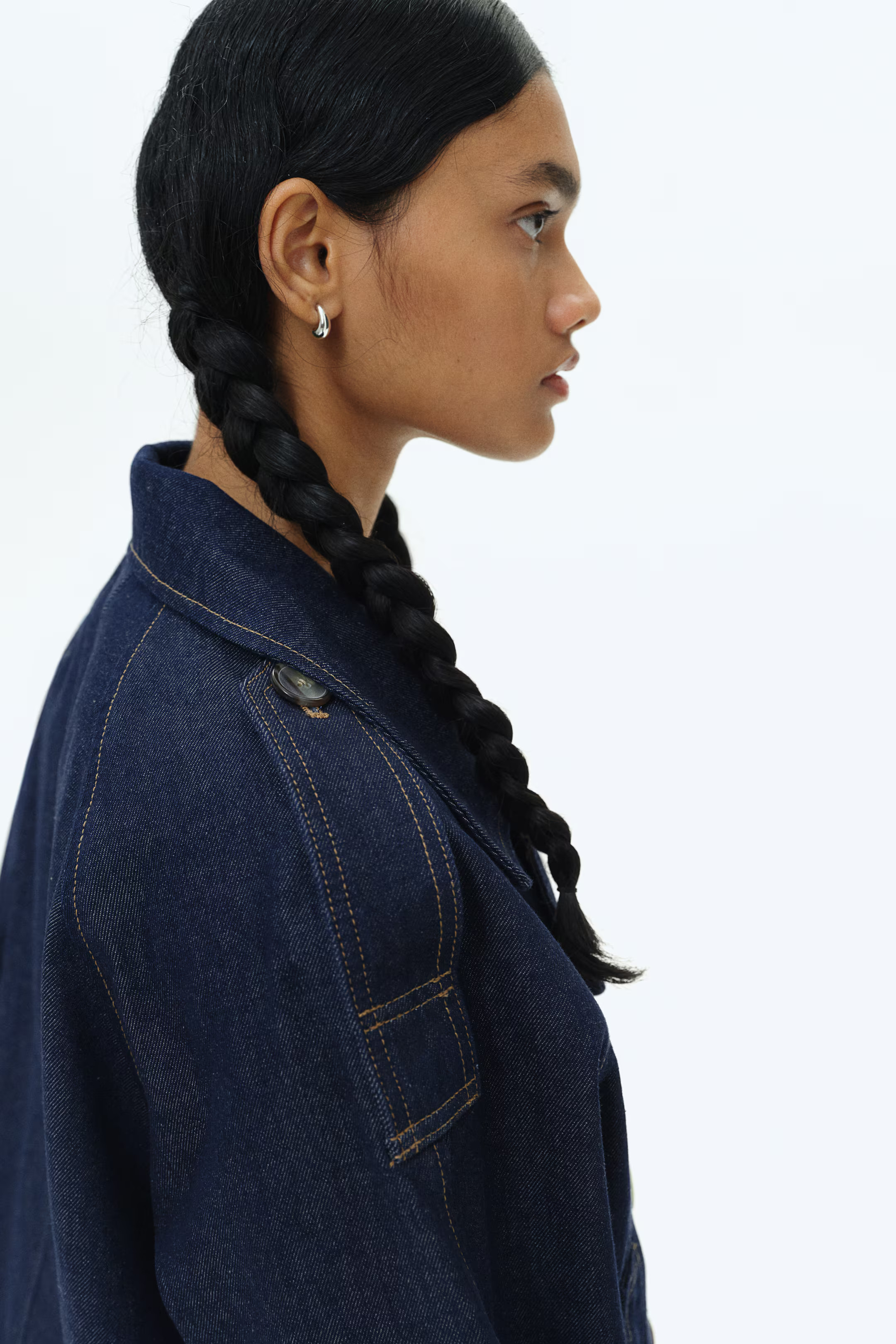 Short Trench Coat - V-neck - Long sleeve - Denim blue - Ladies | H&M US | H&M (US + CA)