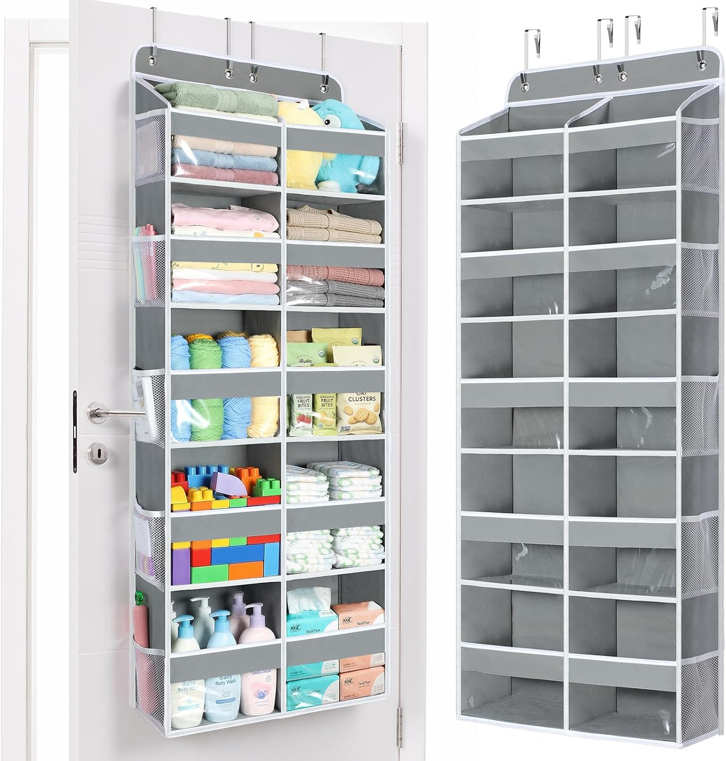 Yecaye Over The Door Organizer, 5 Tier Extra Large Behind Door Storage of 10 Compartments, 80lbs Heavy Duty Door Organizer Hanging with Clear Window for Closet Bedroom Pantry Bathroom, Grey | Amazon (US)