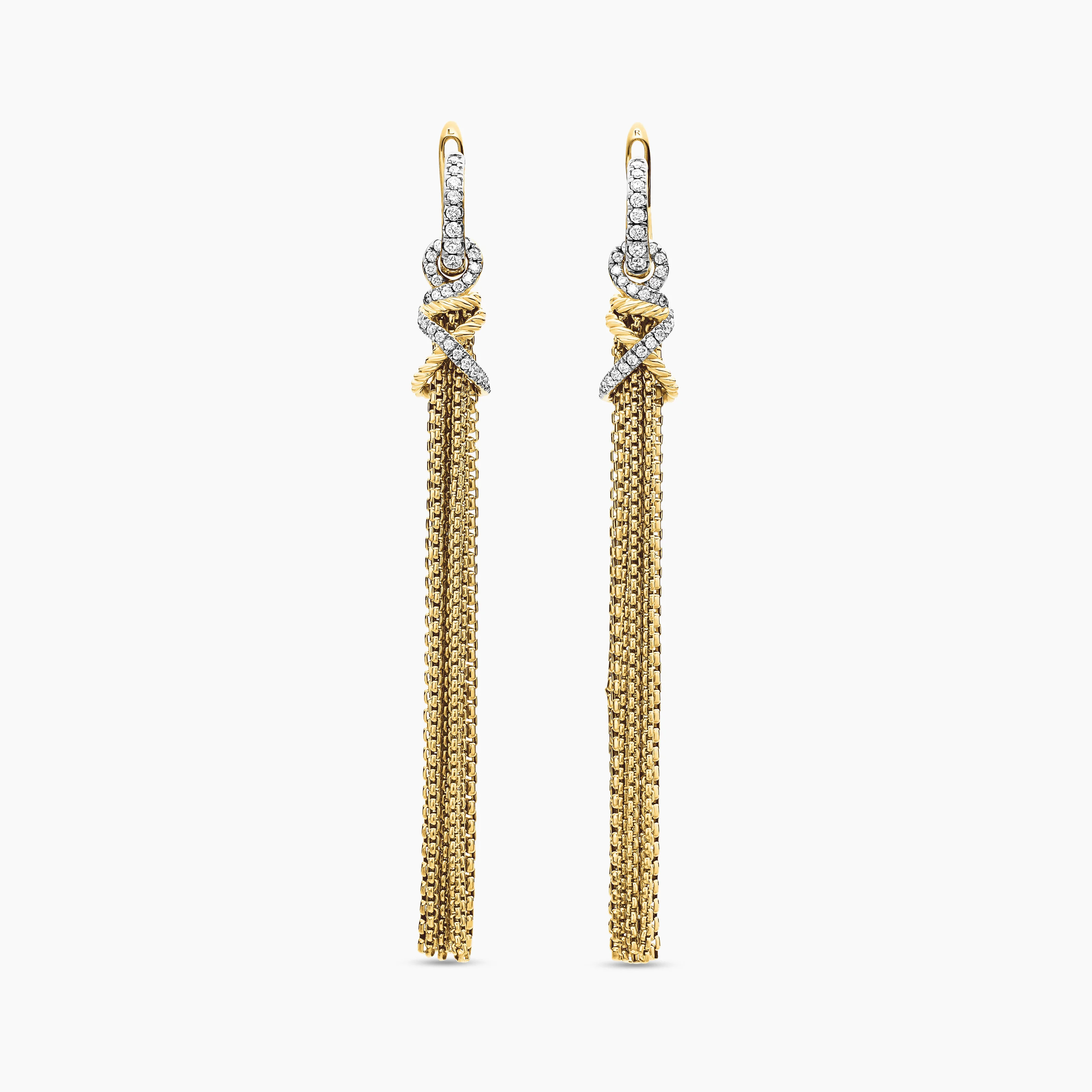 David Yurman | Helena Chain Tassel Earrings in 18K Yellow Gold with Diamonds, 76mm | David Yurman