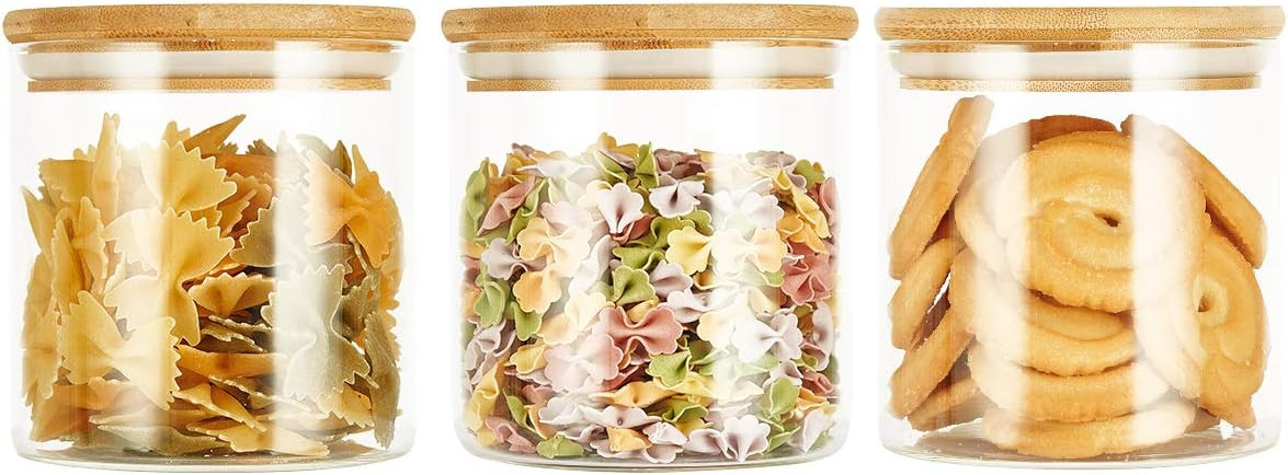 SXUDA 3 Pack Glass Food Storage Jars Containers with Airtight Bamboo Lids, 22 OZ High Borosilicat... | Amazon (US)