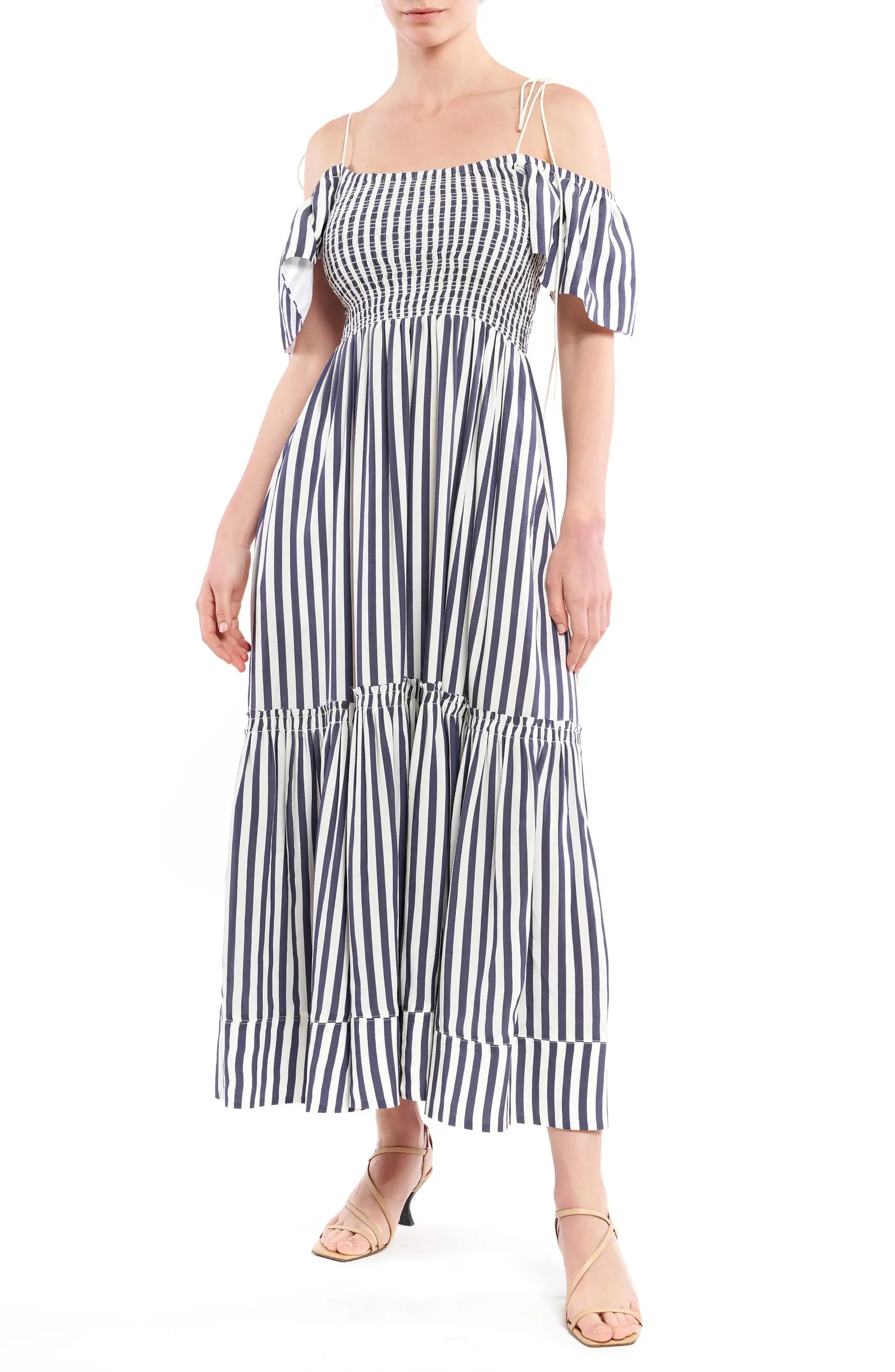 La Ligne Stripe Off the Shoulder Smocked Bodice Dress | Nordstrom | Nordstrom
