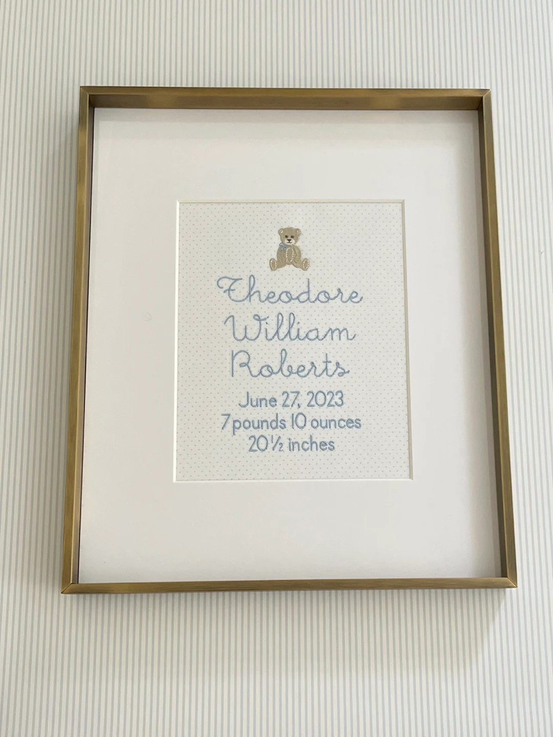 Bear Custom Embroidered Birth Announcement, Baby Boy and Girl Wall Art, Personalized Nursery Deco... | Etsy (US)