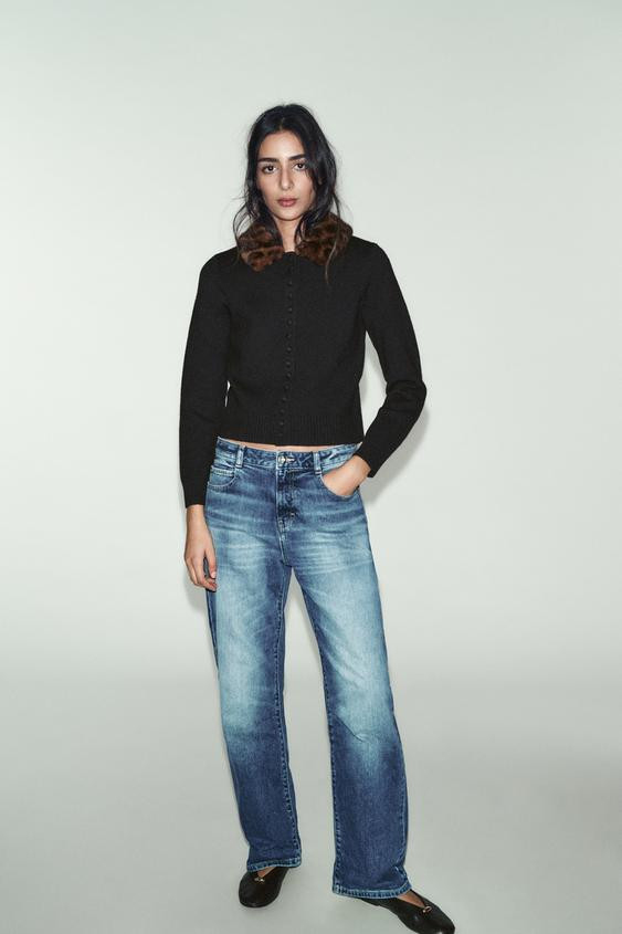 FAUX FUR COLLAR CARDIGAN | Zara US