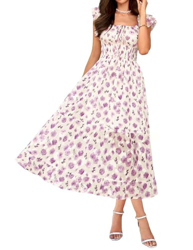 GRACE KARIN Spring Dresses for Women 2026 Summer Floral Midi Dress Flowy A Line Wedding Guest Long Dress Purple Floral S | Amazon (US)