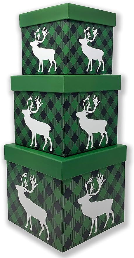 Christmas Nesting Gift Boxes Check Buffalo Plaid for Gift Wrapping & Holiday Party Decor Medium, ... | Amazon (US)
