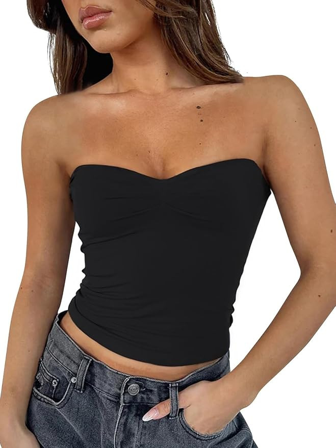 ForeFair Women's Sexy Strapless Tube Tops Backless Bandeau Sleeveless Basic Going Out Tops Summer... | Amazon (US)