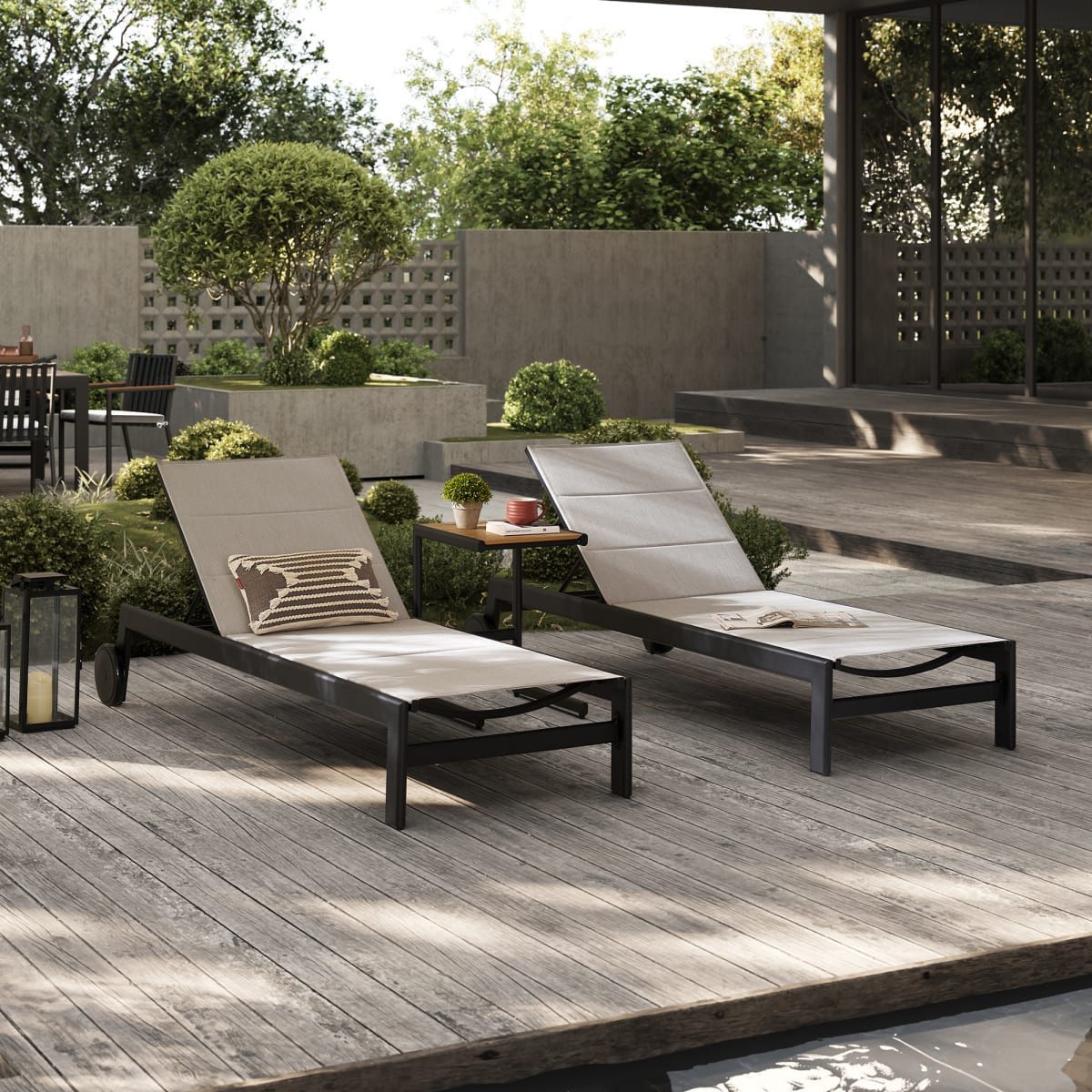 Sorrento by Castlery - Gray Outdoor 2 Chaise Lounges & C-Side Table Set - Grey | Castlery US