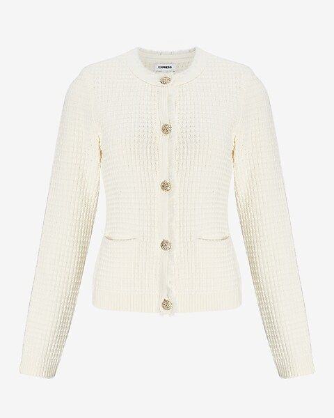 Textured Embellished Button Fringe Sweater Jacket | Express