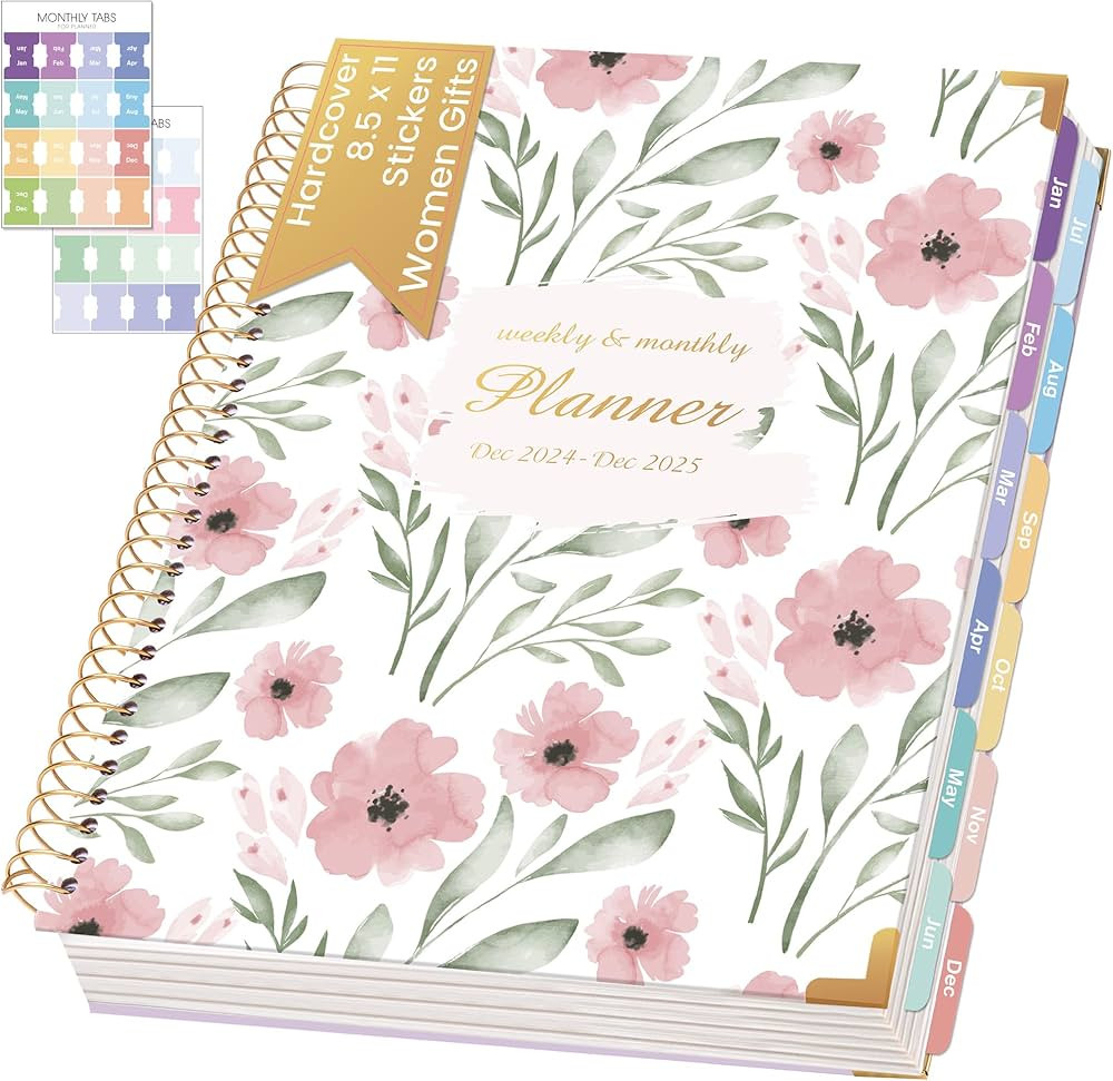 2024-2025 Hardcover Planner Weekly and Monthly 8.5"x11" Large Spiral Bound 2025 Planner for Women Gifts, Dec 2024-Dec 2025 13 Month Calendar Planner with Tabs Pockets Yearly Agenda,Pink | Amazon (US)