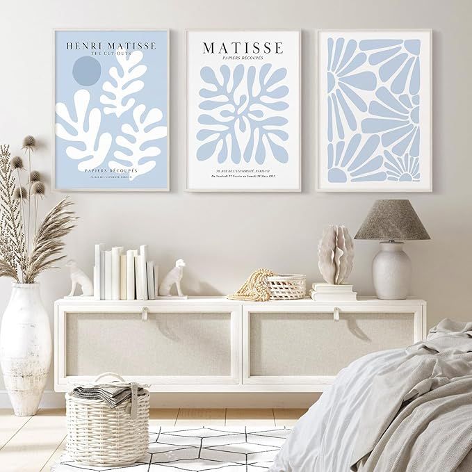 Henri Matisse Wall Art Prints Set of 3 Blue Abstract Matisse Canvas Wall Decor Aesthetic Preppy W... | Amazon (US)