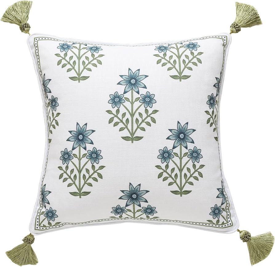 Design Fresh Linen Square Throw Pillow Covers 18"x18", French White Cottage Cushion Covers with B... | Amazon (US)