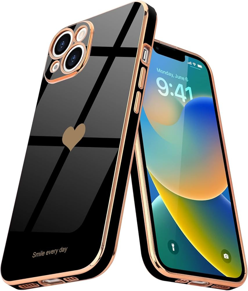 Teageo for iPhone 14 Case for Women Girl Cute Love Heart Luxury Electroplate Plating Soft Bling B... | Amazon (US)