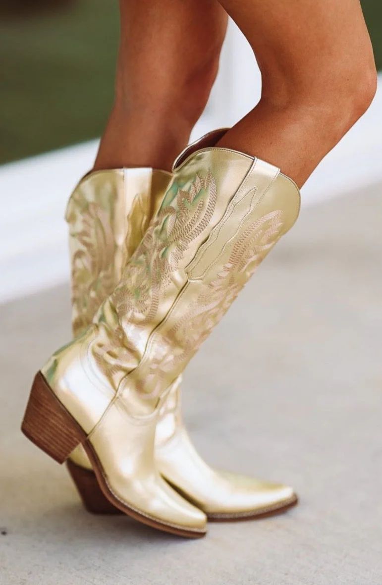 The Loretta Cowgirl Boots - Metallic Gold | Hazel and Olive