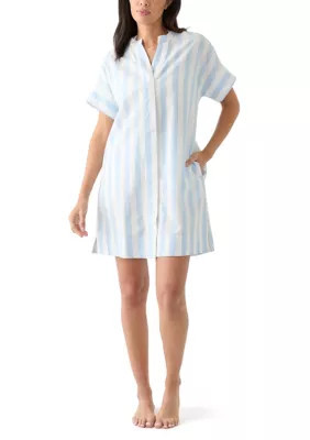 Crown & Ivy Women's Short Sleeve Yarn Dyed Popover Swim Cover Up | Belk
