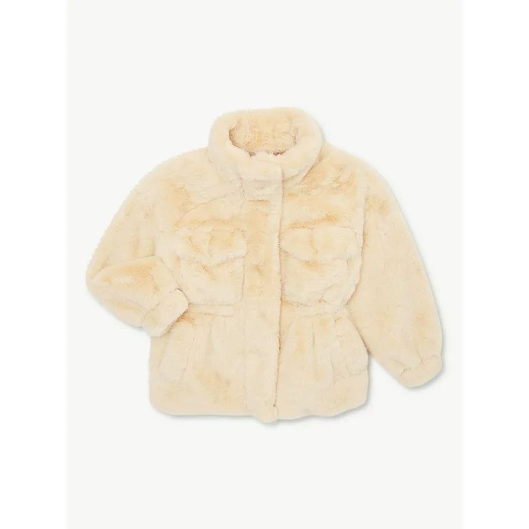 Scoop Girls Faux Fur Jacket with Cinched Waist, Sizes 4-12 - Walmart.com | Walmart (US)