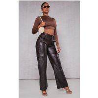 Chocolate Brown Faux Leather Cargo Wide Leg Pants | PrettyLittleThing US