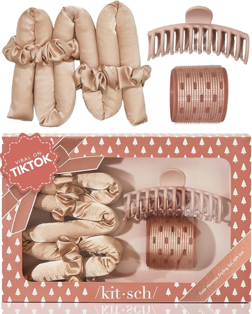 Kitsch Satin Heatless Hair Styling Gift Set - 5pc Set of Satin Heatless Curling Set, Ceramic Ther... | Amazon (US)