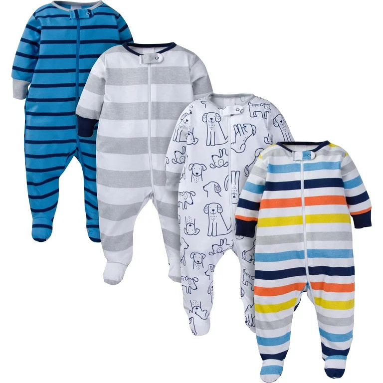 Onesies Brand Baby Boy Sleep 'n Play Cotton Footed Pajamas, 4-Pack, Newborn - 6/9M | Walmart (US)