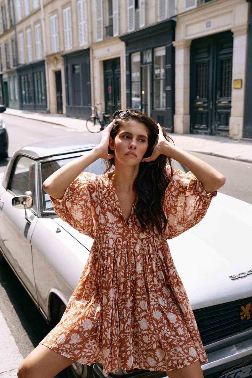 Kyra Mini Dress ~ Caramel | Daughters of India