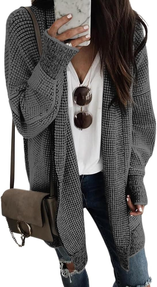 Sidefeel Womens 2025 Fall Outfits Long Sleeve Open Front Cardigan Sweaters Oversized Checkered Ch... | Amazon (US)