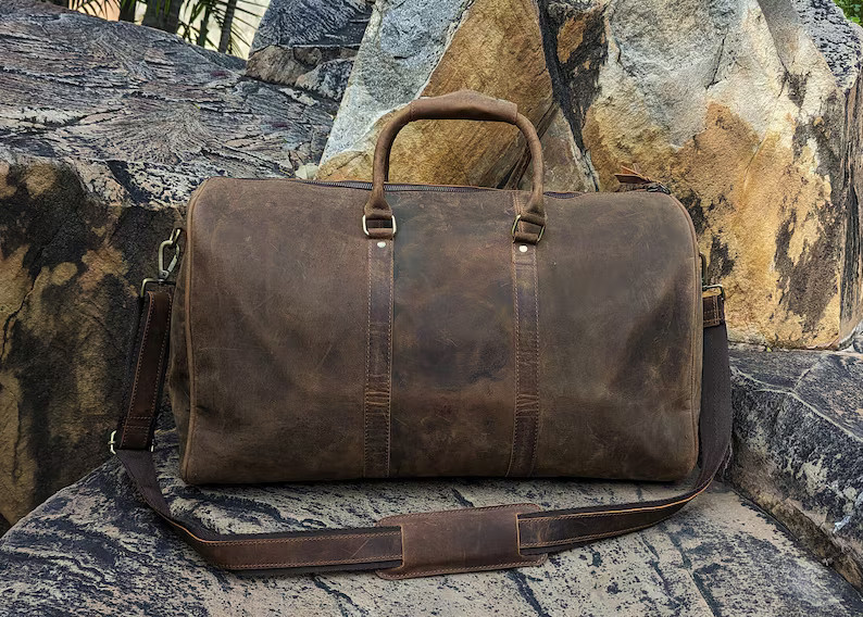 Leather Duffle Bag Handmade Leather Weekender Gym Bag - Etsy | Etsy (US)