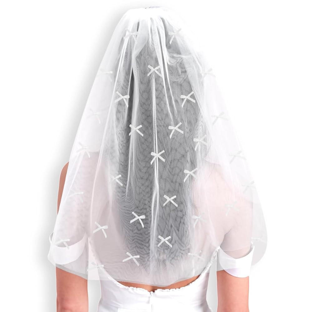 xo, Fetti Bachelorette White Mini Bow Veil | Bach Party Accessory, Bride To Be Headband Decoratio... | Amazon (US)