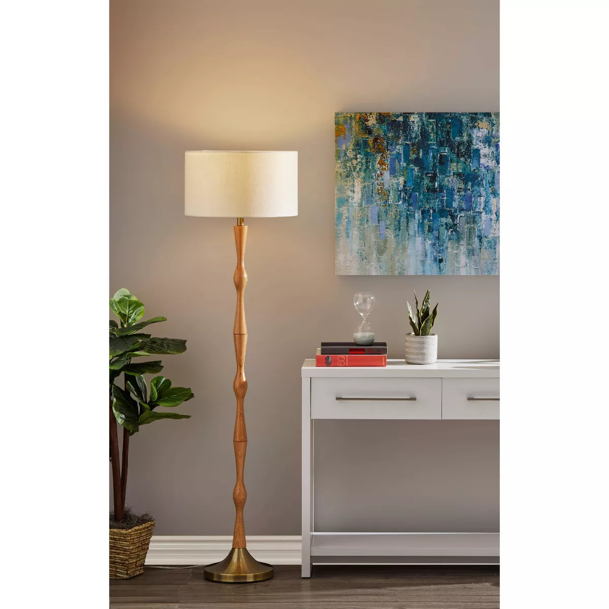 Adesso Eve Floor Lamp Natural  : Modern Standing Light with Polyester Drum Shade, UL Listed | Target