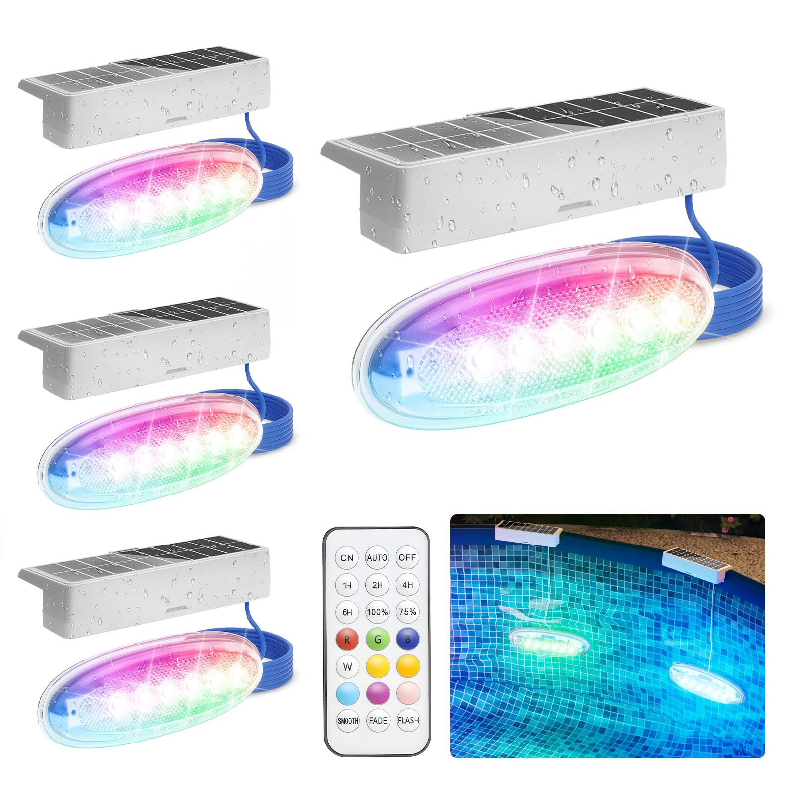 APONUO Solar Pool Lights, Pool Solar Lights for Above Ground Pools with Remote, IP68 Waterproof, ... | Amazon (US)