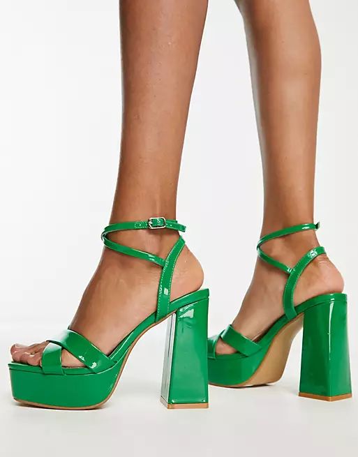 New Look patent platform heeled sandals in green | ASOS | ASOS (Global)