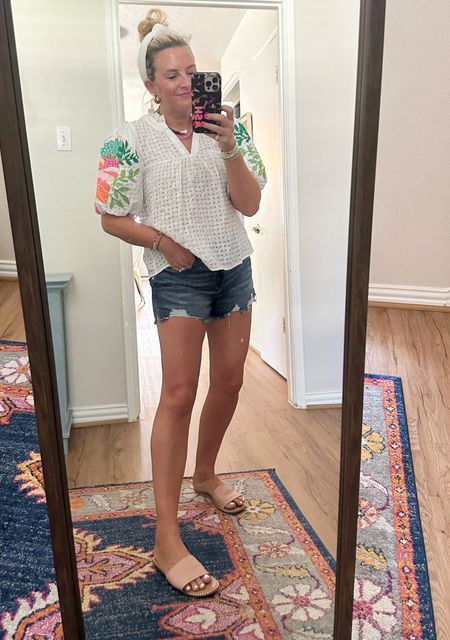 Loving this eyelet embroidered top for summer. Perfection with shorts or jeans. Code FANCY15 for 15% off. Shorts are a size medium. Top is a size small    

#LTKFind #LTKsalealert #LTKunder100
