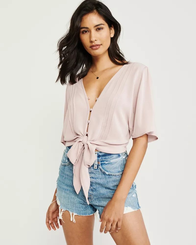 Tie-Front V-Neck Blouse | Abercrombie & Fitch US & UK