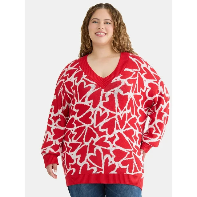 Madden NYC Women’s Plus Oversized Printed Sweater, Lightweight, Sizes 1X-4X | Walmart (US)
