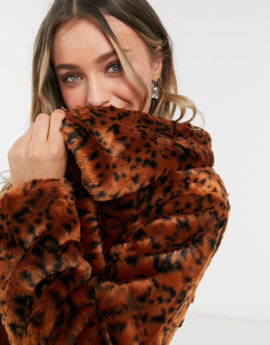 BB Dakota leopard faux fur coat in rust-Orange | ASOS (Global)