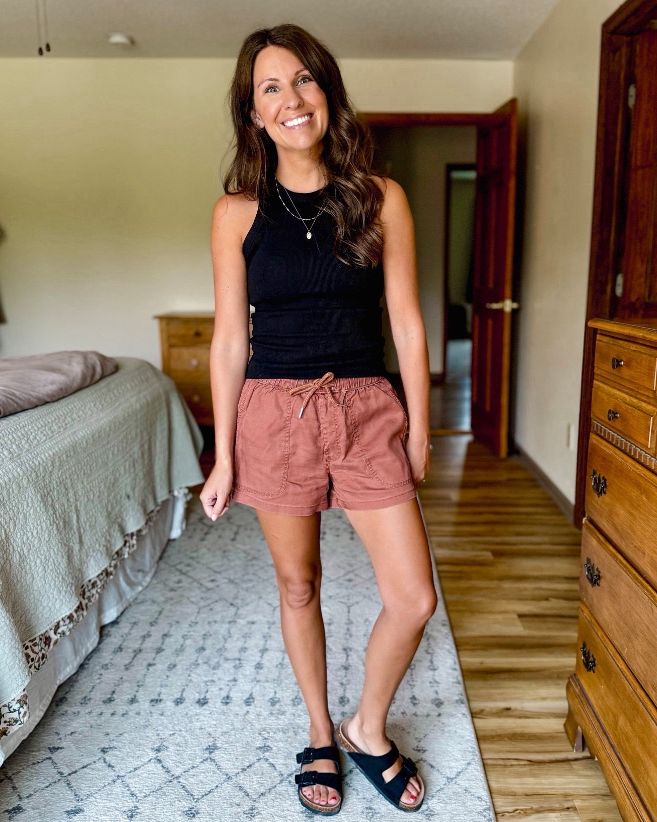 these tencel utility shorts from @Quince  are back in stock. Love this terracotta color. I wear size xs! Here are some ways I’ve worn them!

Black tank: small
Crochet tank: small
Denim tank: (older from gap, linked a bunch of similar ones): small petite
White linen tank: xs

#LTKPetite #LTKTravel #LTKootd