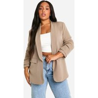 Womens Plus Ruched Sleeve Lapel Detail Blazer - Beige - 12 | boohoo (US & Canada)