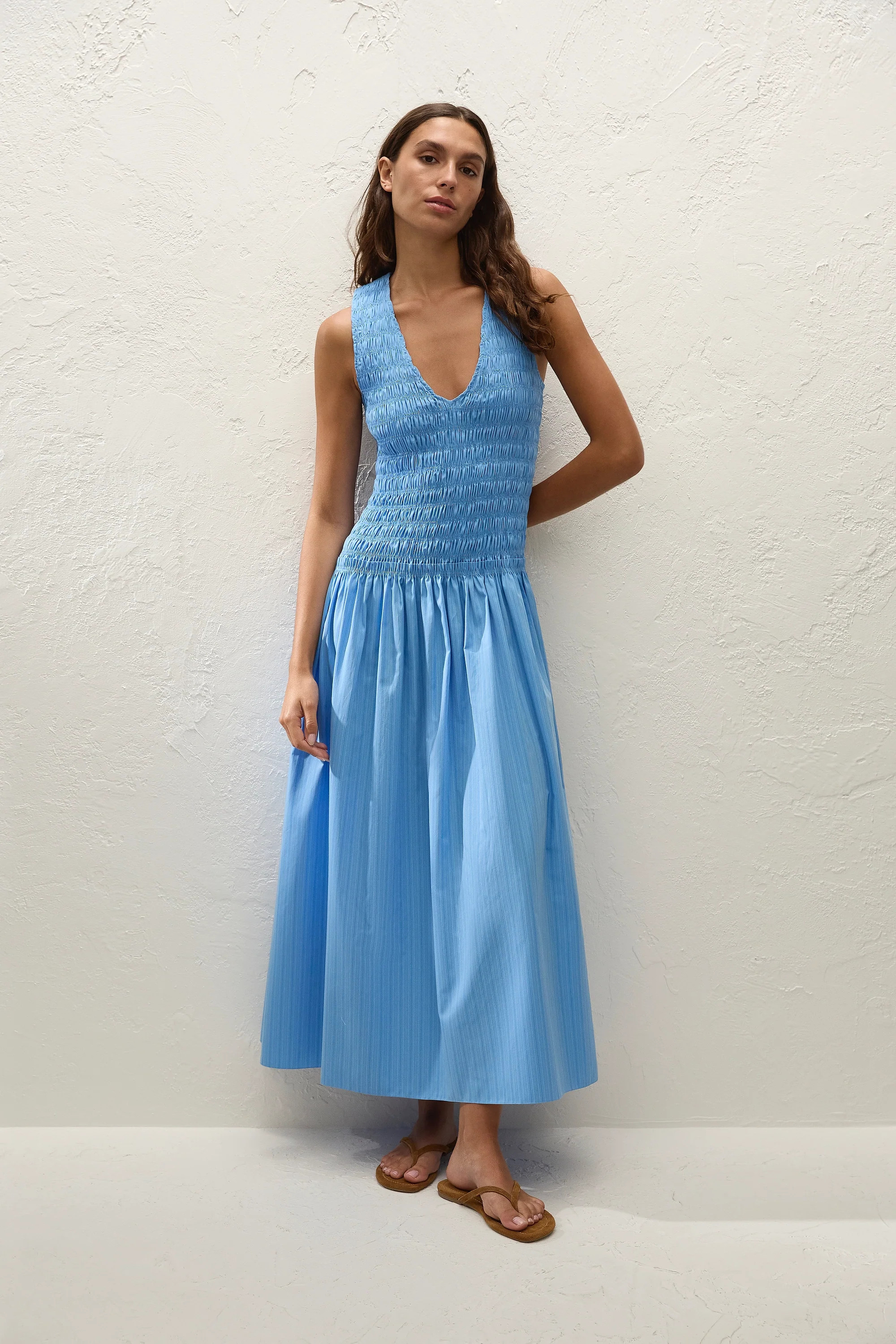 Palomar Midi Dress Mico Pinstripe Azul, S / MICO PINSTRIPE - AZUL | Faithfull (AU)