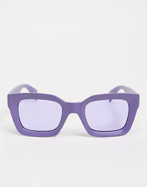 ASOS DESIGN 70s oversized square sunglasses in purple with tinted lens | ASOS (Global)