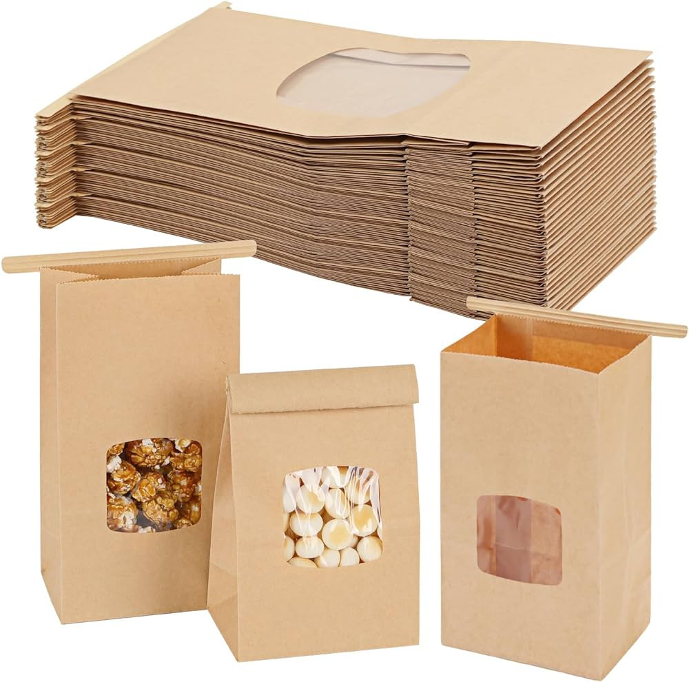 Moretoes 100pcs Small Bakery Bags with Window, Cookie Bags Pastry Bags Kraft Paper Bags, 3.54x2.3... | Amazon (US)