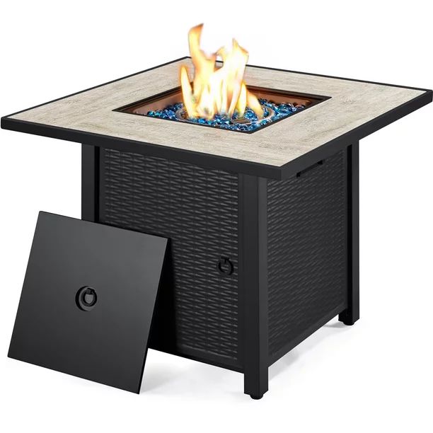 Yaheetech 30'' Outdoor Propane Fire Pit Table 50,000 BTU Square Gas with Ceramic Tabletop, Black ... | Walmart (US)